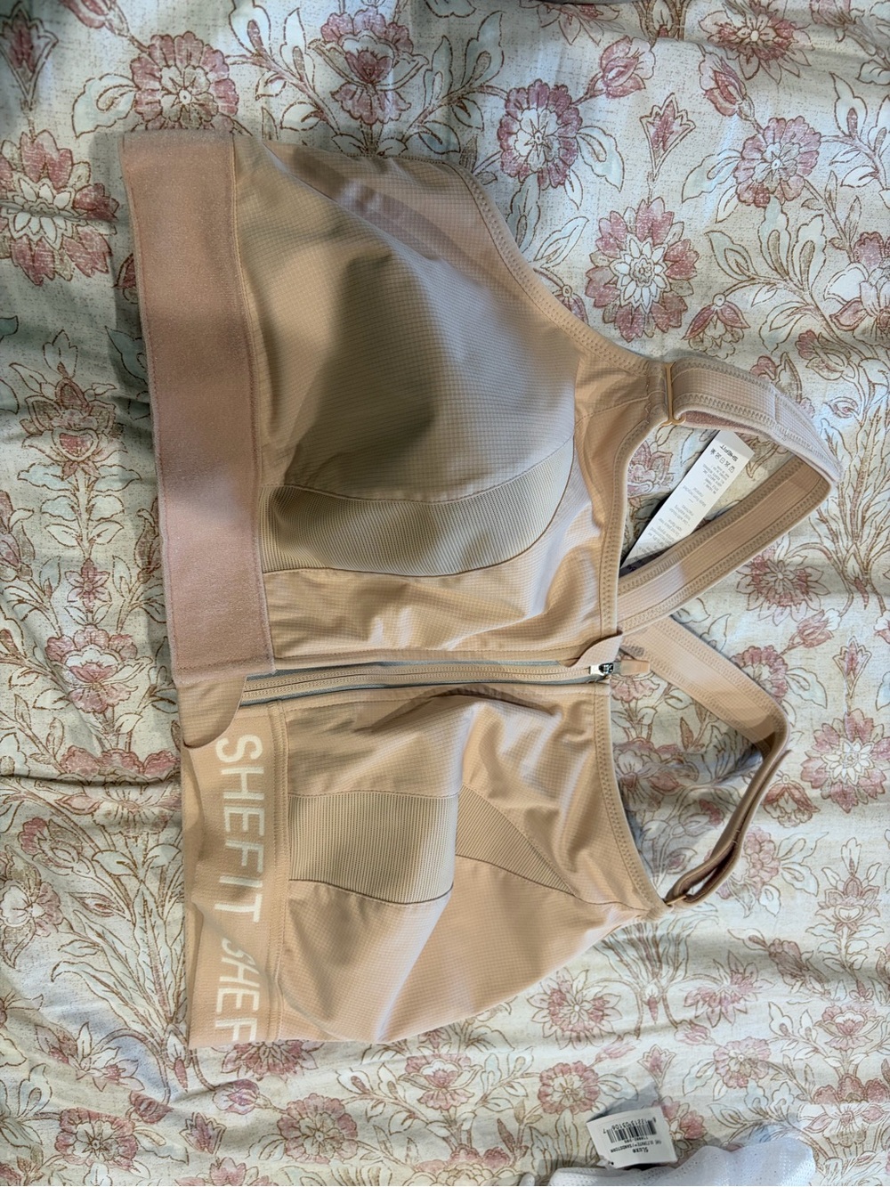 SHEFIT Front-Zip High Support Sports Bra - Nude Blush